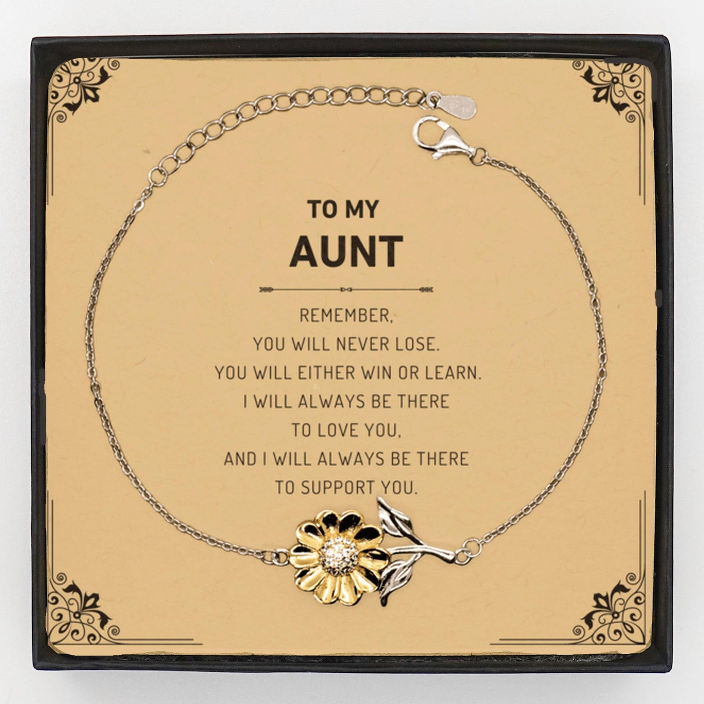 Aunt Gifts, To My Aunt Remember, you will never lose. You will either WIN or LEARN, Keepsake Sunflower Bracelet Birthday Christmas Gifts Ideas - Mallard Moon Gift Shop