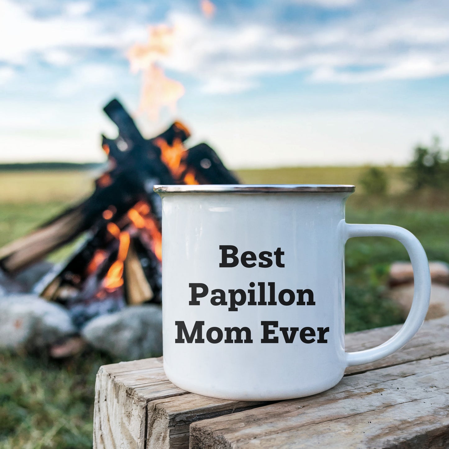 Papillon Dog Lover Gifts from Best Mom Ever - Valentine's Unique Camping Mug for Papillon Dog Owners, Funny Quote, 12 oz Stainless Steel with Enamel Finish - Mallard Moon Gift Shop