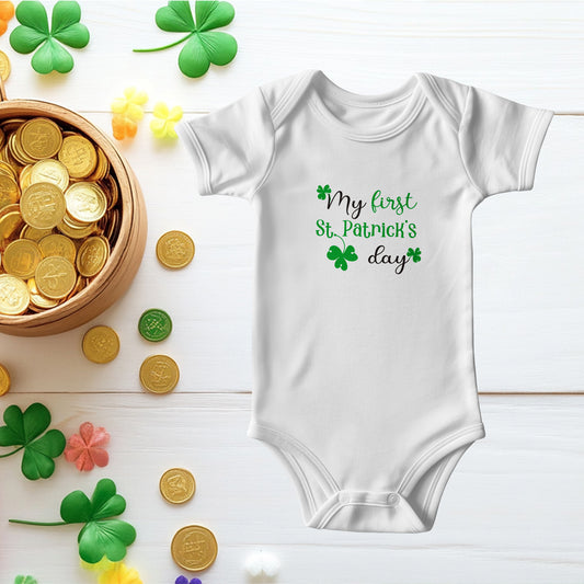 My First St. Patrick’s Day Baby Bodysuit – Cute Shamrock Onesie – Soft Cotton Infant Romper – Newborn Irish Holiday Outfit & Baby Shower Gift - Mallard Moon Gift Shop