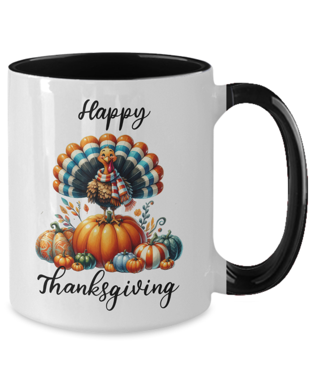Happy Thanksgiving Turkey and Pumpkin Two-toned Ceramic Coffee Mug - Mallard Moon Gift Shop