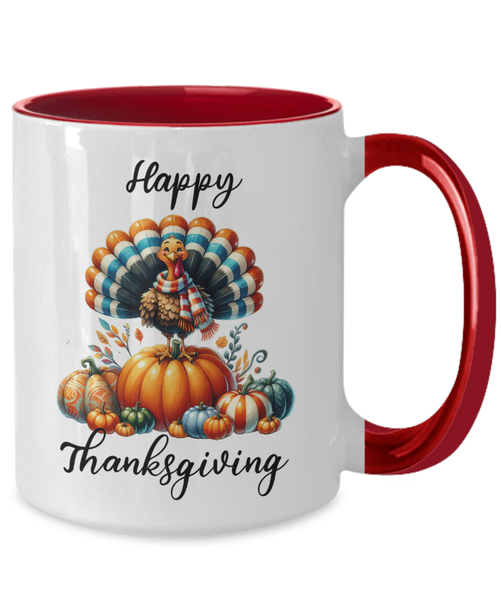 Happy Thanksgiving Turkey and Pumpkin Two-toned Ceramic Coffee Mug - Mallard Moon Gift Shop