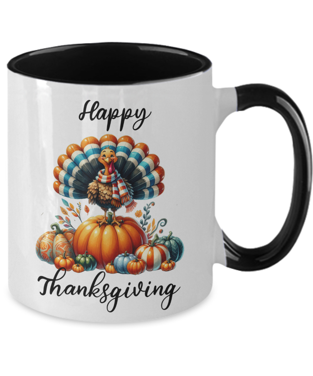 Happy Thanksgiving Turkey and Pumpkin Two-toned Ceramic Coffee Mug - Mallard Moon Gift Shop