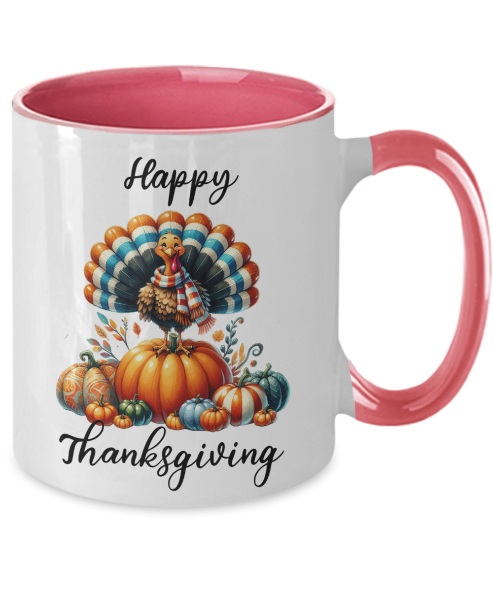 Happy Thanksgiving Turkey and Pumpkin Two-toned Ceramic Coffee Mug - Mallard Moon Gift Shop