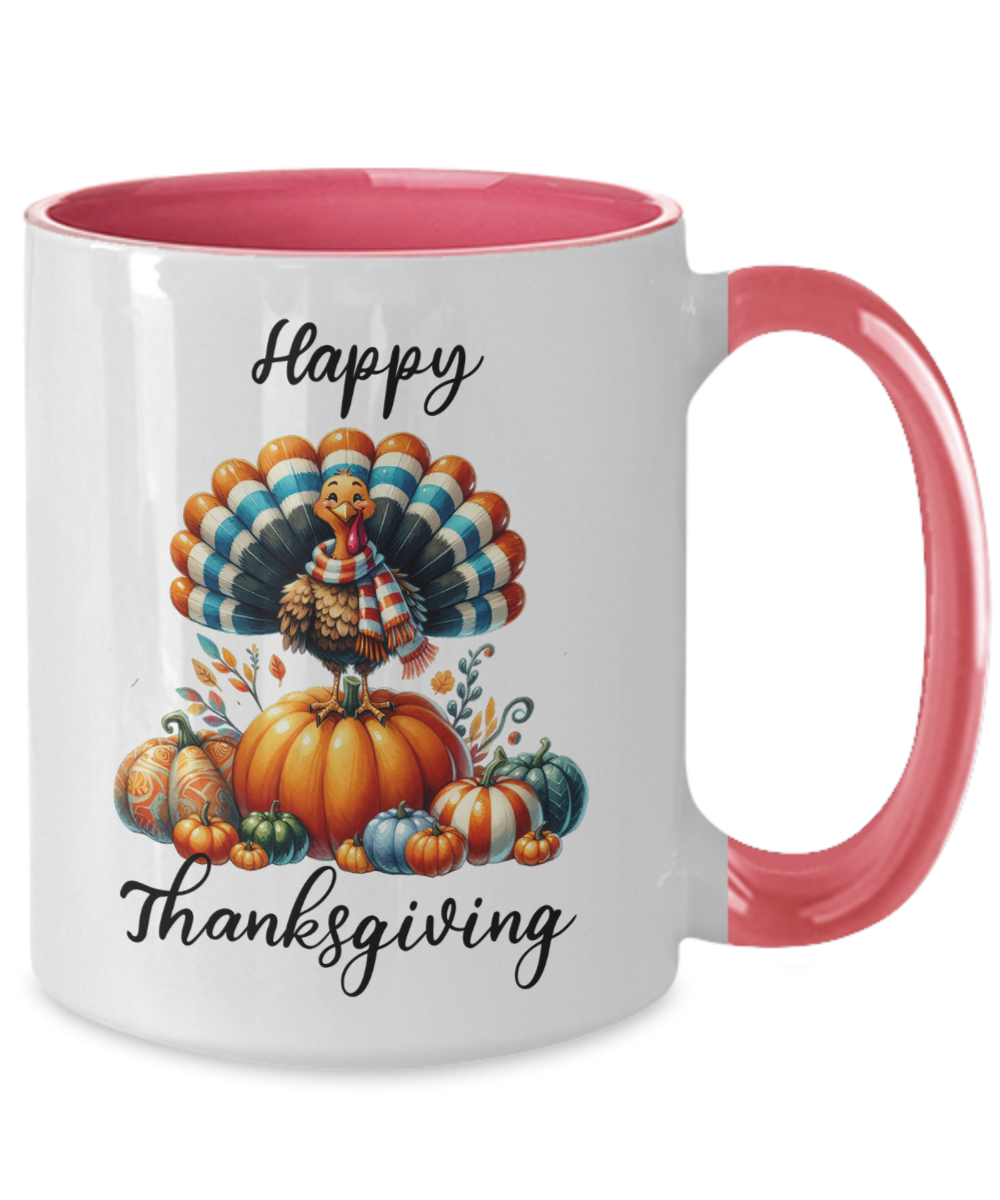 Happy Thanksgiving Turkey and Pumpkin Two-toned Ceramic Coffee Mug - Mallard Moon Gift Shop