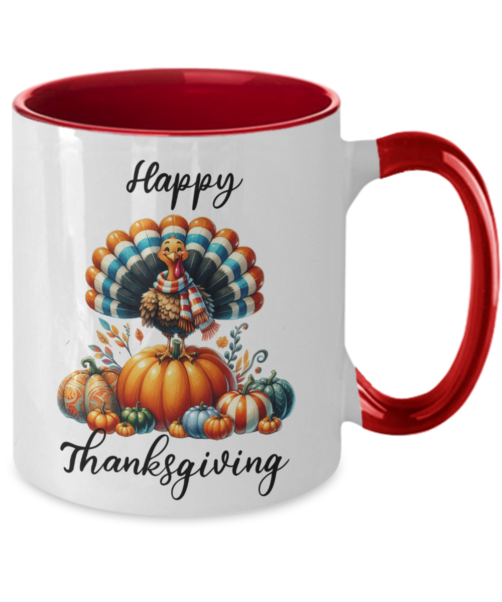 Happy Thanksgiving Turkey and Pumpkin Two-toned Ceramic Coffee Mug - Mallard Moon Gift Shop