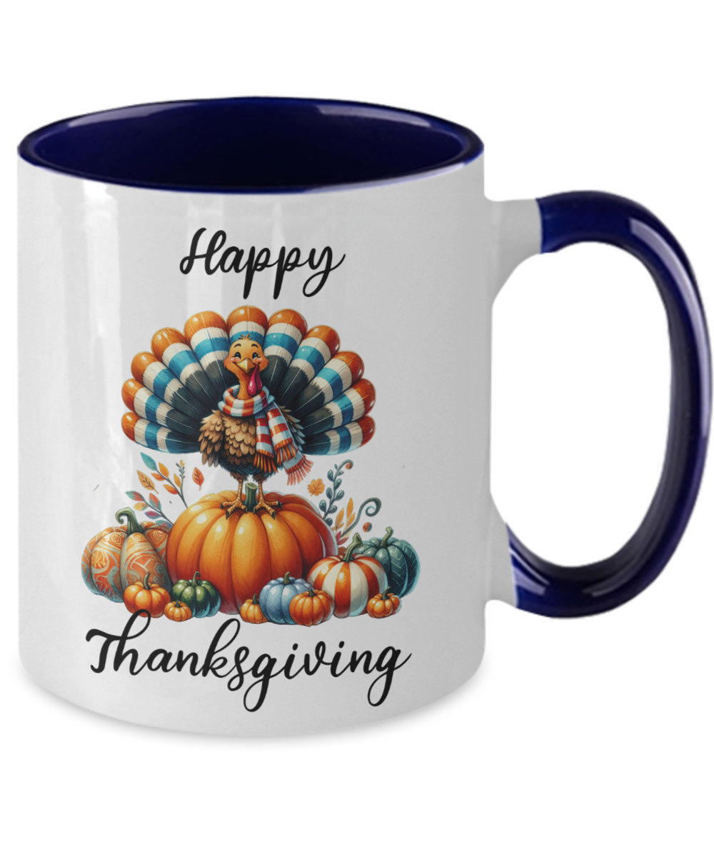 Happy Thanksgiving Turkey and Pumpkin Two-toned Ceramic Coffee Mug - Mallard Moon Gift Shop