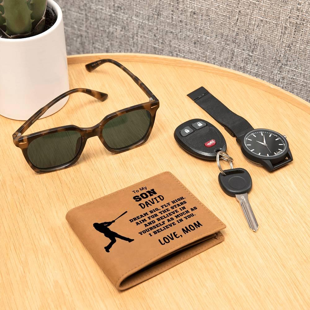 Baseball Player Personalized Graphic Leather Wallet - Mallard Moon Gift Shop