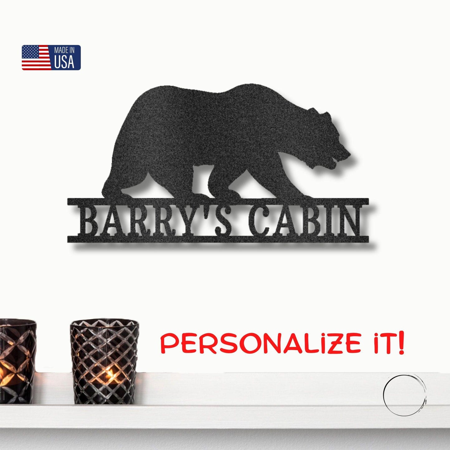Bear Personalized Name Indoor Outdoor Steel Wall Sign Metal Art - Mallard Moon Gift Shop