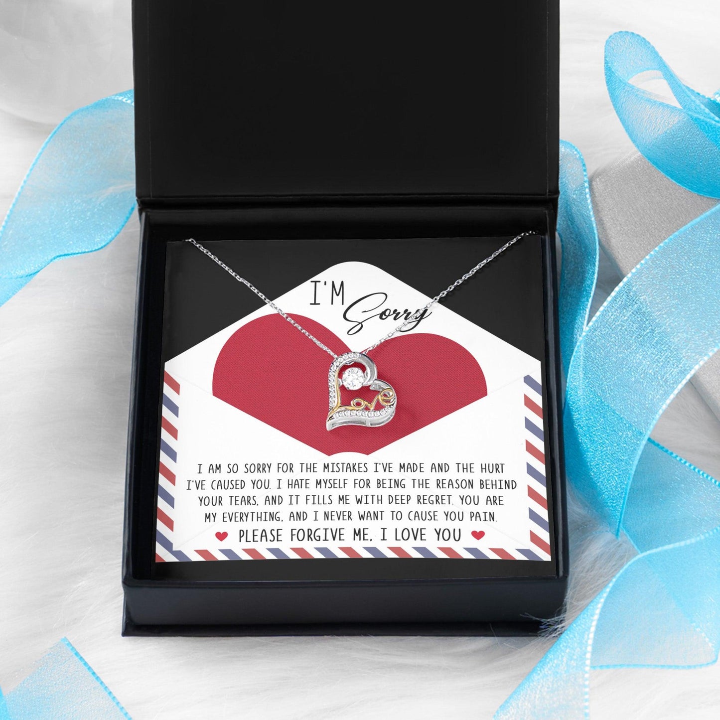 Apology Gift for Girlfriend, Wife, Soulmate - Sorry, Behind Your Tears - Love Dancing Heart Pendant Necklace - Mallard Moon Gift Shop