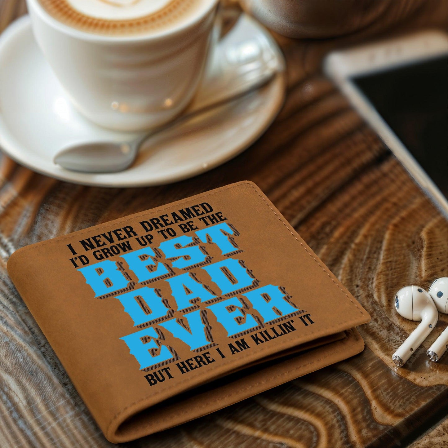 Best Dad Ever Custom Printed Leather Wallet - Mallard Moon Gift Shop