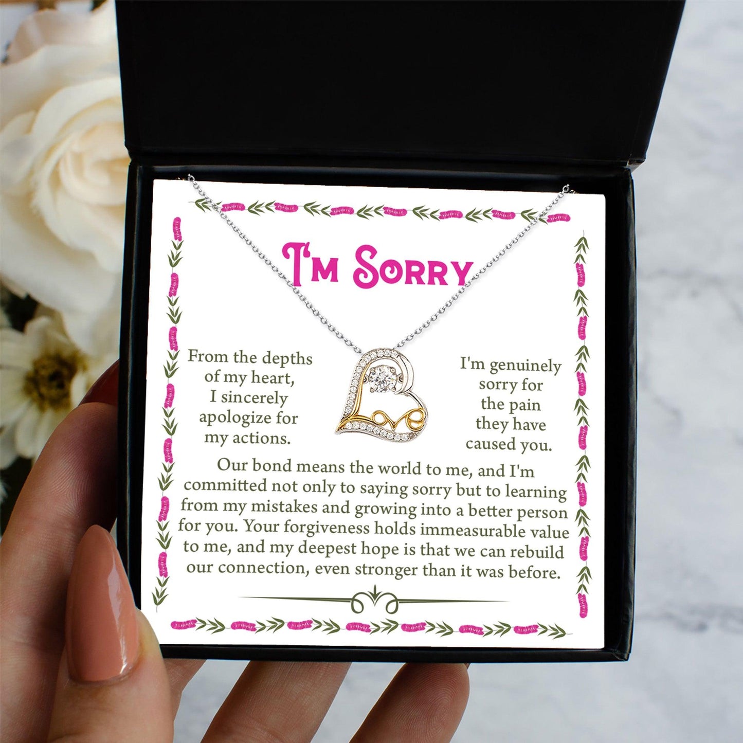 Gift for Girlfriend, Wife - Sorry, A Better Person - Love Dancing Heart Pendant Necklace - Mallard Moon Gift Shop