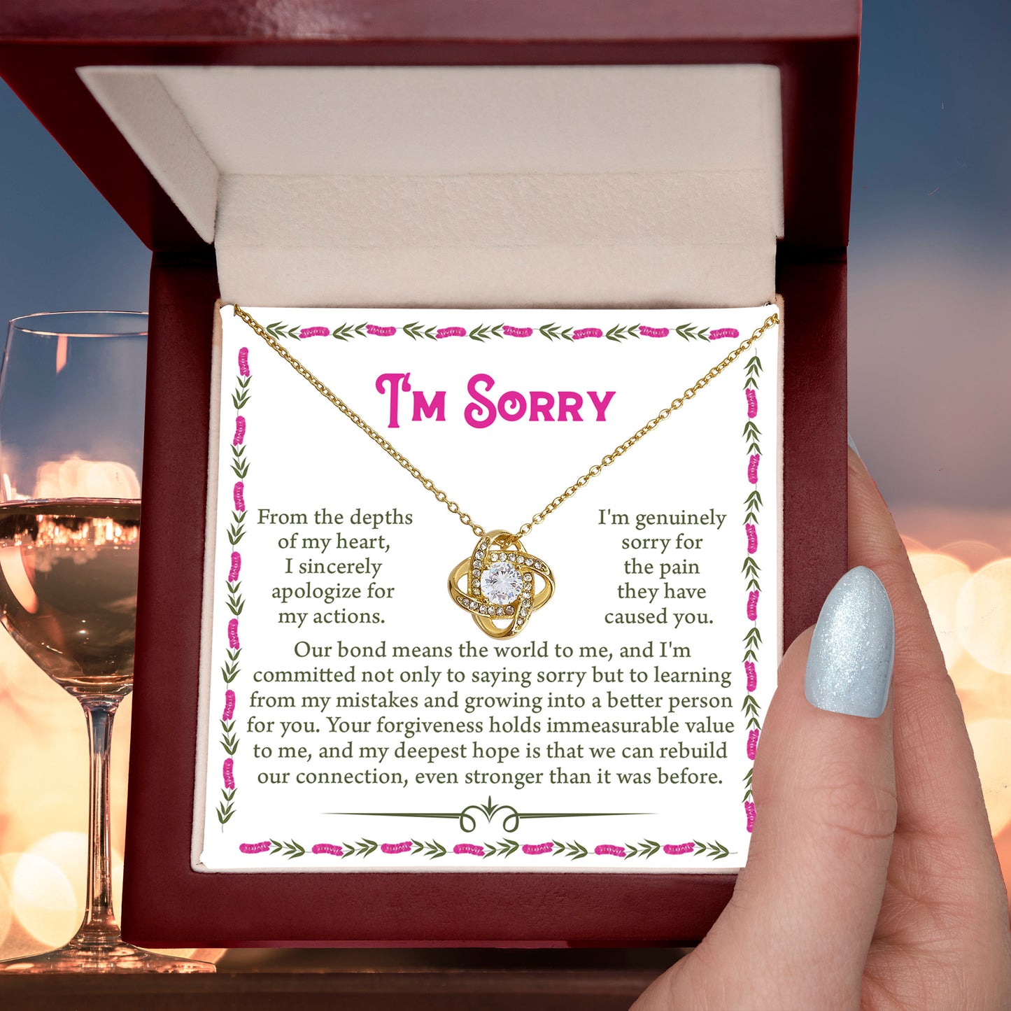 Apology Gift for Girlfriend, Wife - Sorry, For the Pain I Caused - Love Knot Pendant Necklace - Mallard Moon