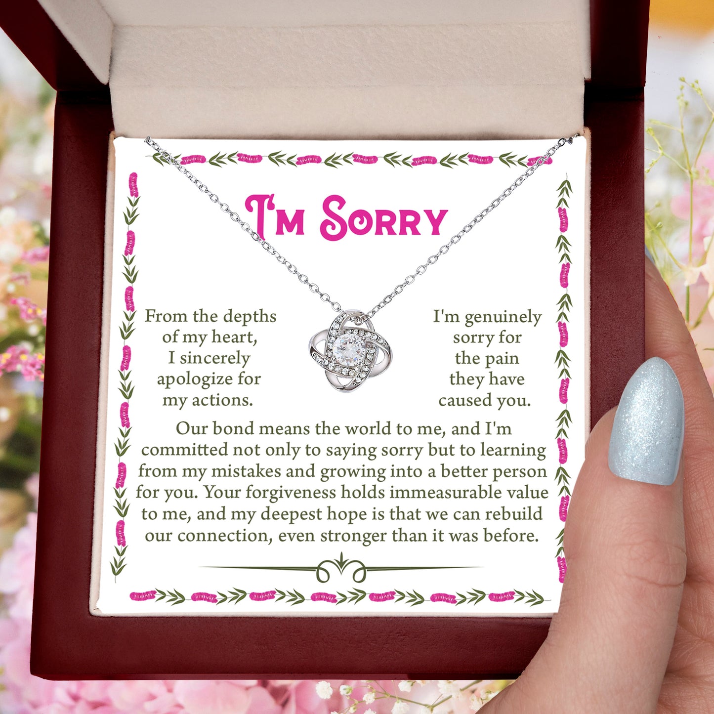 Apology Gift for Girlfriend, Wife - Sorry, For the Pain I Caused - Love Knot Pendant Necklace - Mallard Moon