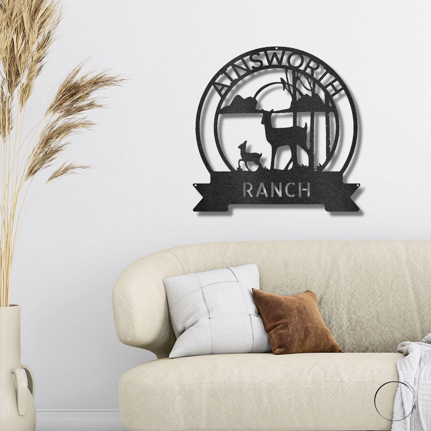 Deer Doe and Fawn Sunset Custom Name Steel Wall Sign Metal Art - Mallard Moon Gift Shop