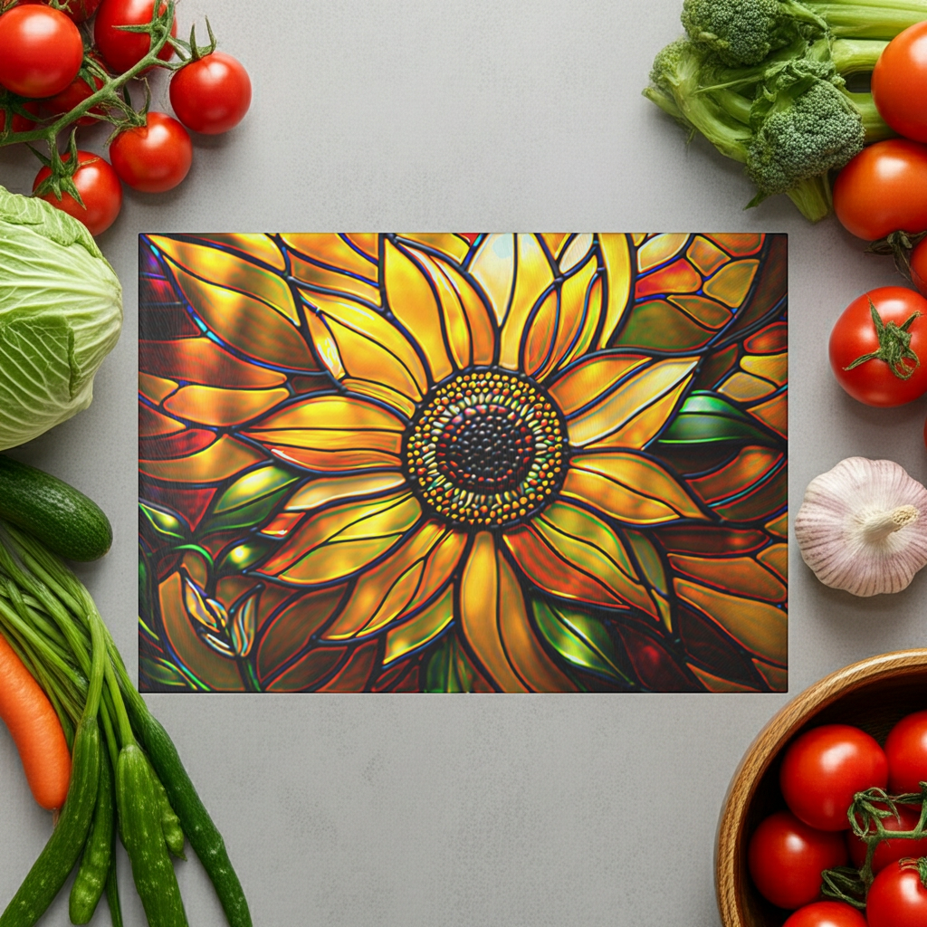 Vibrant Sunflower Glass Cutting Board, Kitchen Decor, Gift for Home Chefs, Unique Kitchen Accessories, Summer Gathering Decoration