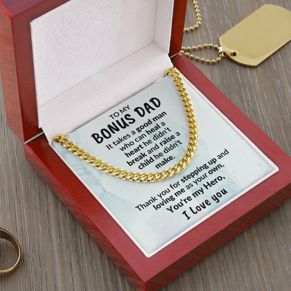 Bonus Dad Thanks for Stepping Up Cuban Link Chain Necklace - Mallard Moon Gift Shop