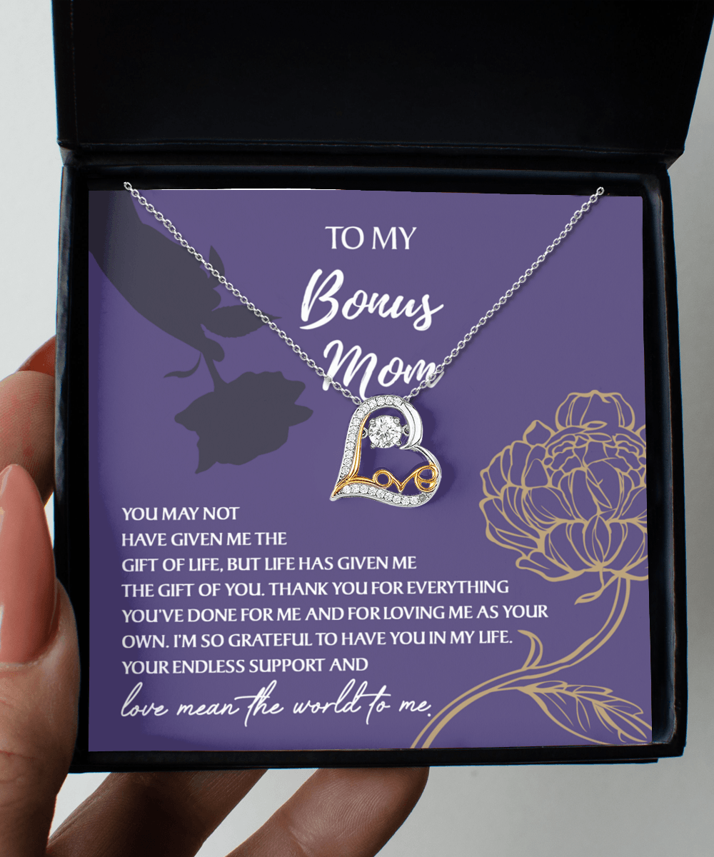 Bonus Mom Gift Thank You for Everything Heart Pendant Necklace - Mallard Moon Gift Shop