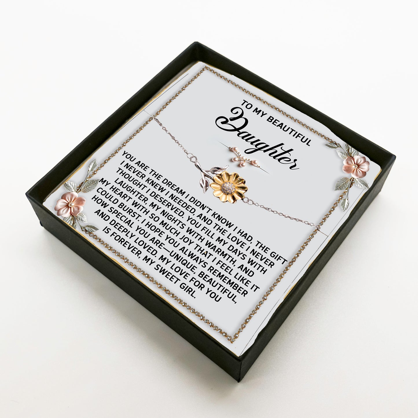 Daughter Sunflower Bracelet – 925 Sterling Silver with 18K Gold-Plated Petals – Sentimental Jewelry Gift from Parent – Includes Heartfelt Message Card - Mallard Moon Gift Shop