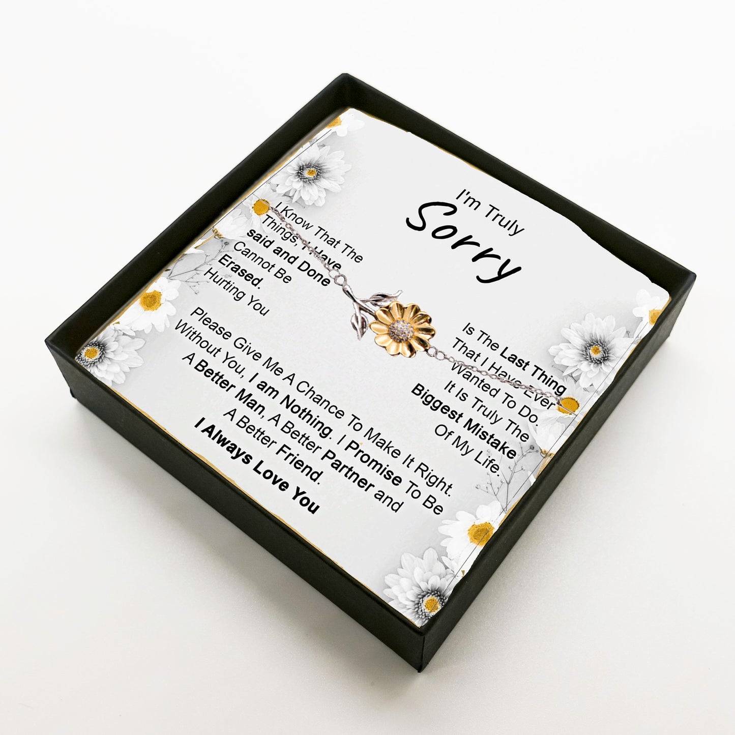 Apology Gift for Girlfriend, Wife, Soulmate - Iโm Truly Sorry - Sunflower Bracelet - Mallard Moon Gift Shop