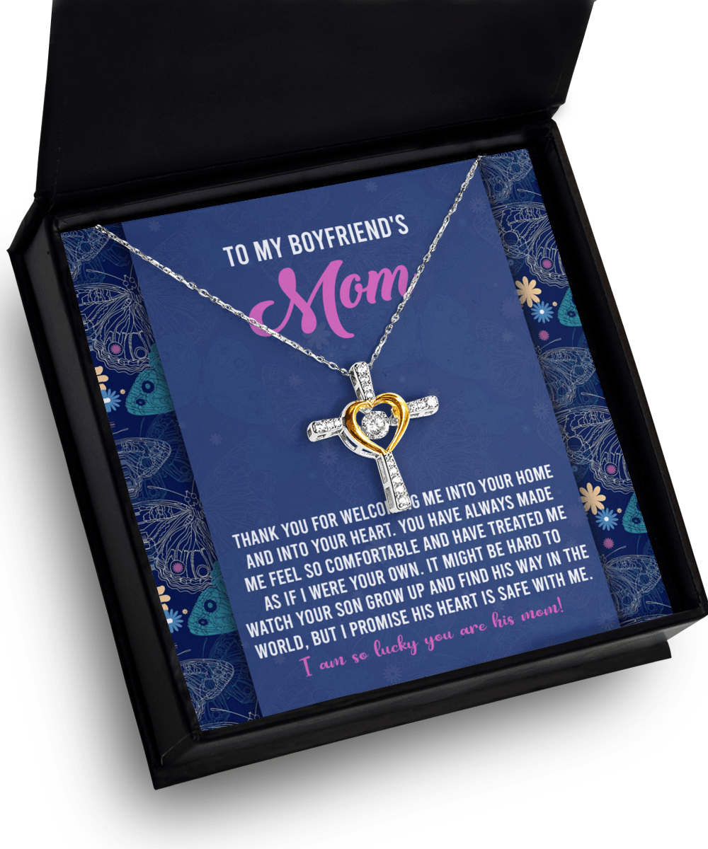Boyfriend's Mom Cross Necklace with Heartfelt Message Card I Promise He is Safe with Me - Mallard Moon Gift Shop