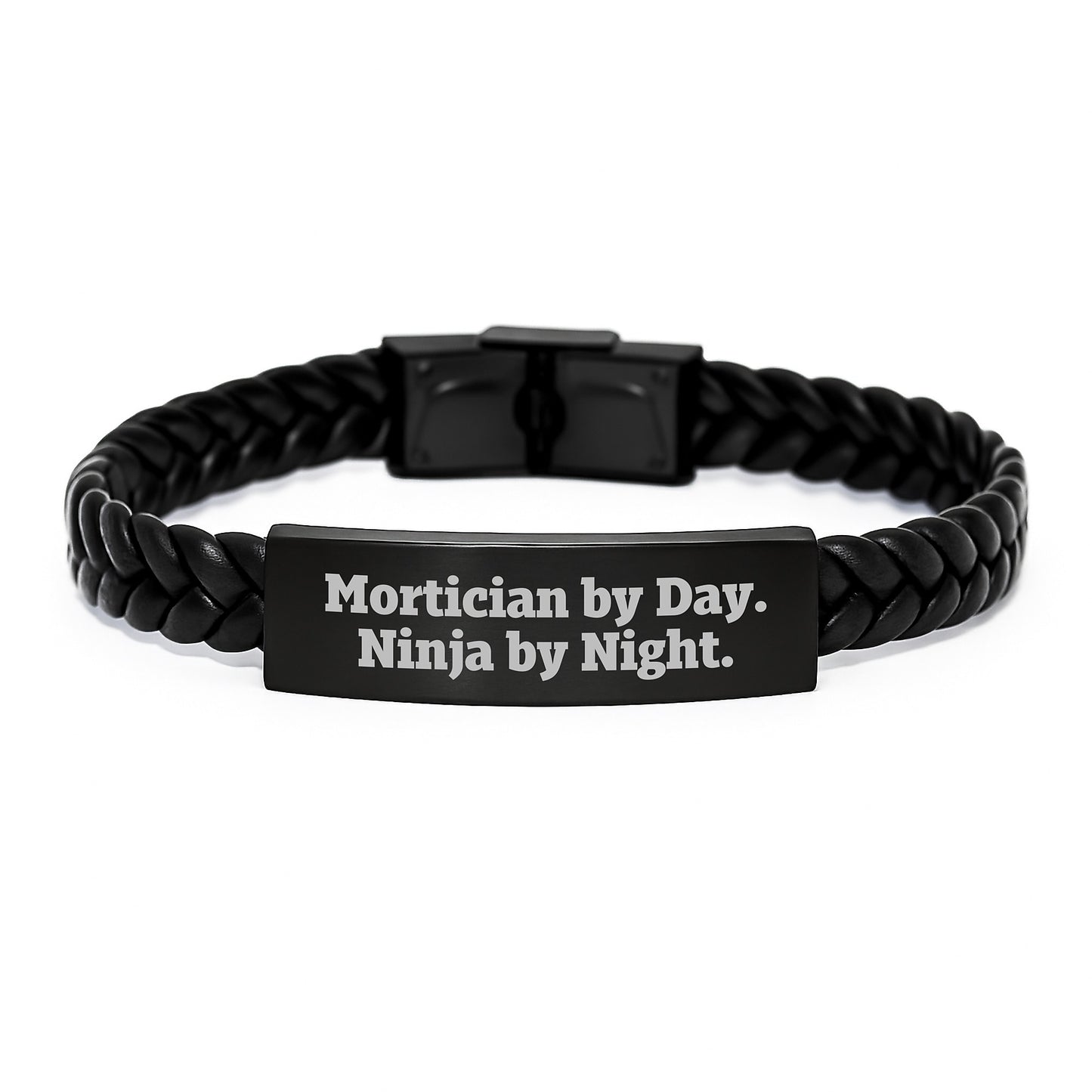 Mortician Gifts for Men - Ninja by Night Interlaced Leather Bracelet, Graduation Unique Gifts from Friends to Mortician By Day - Image 1