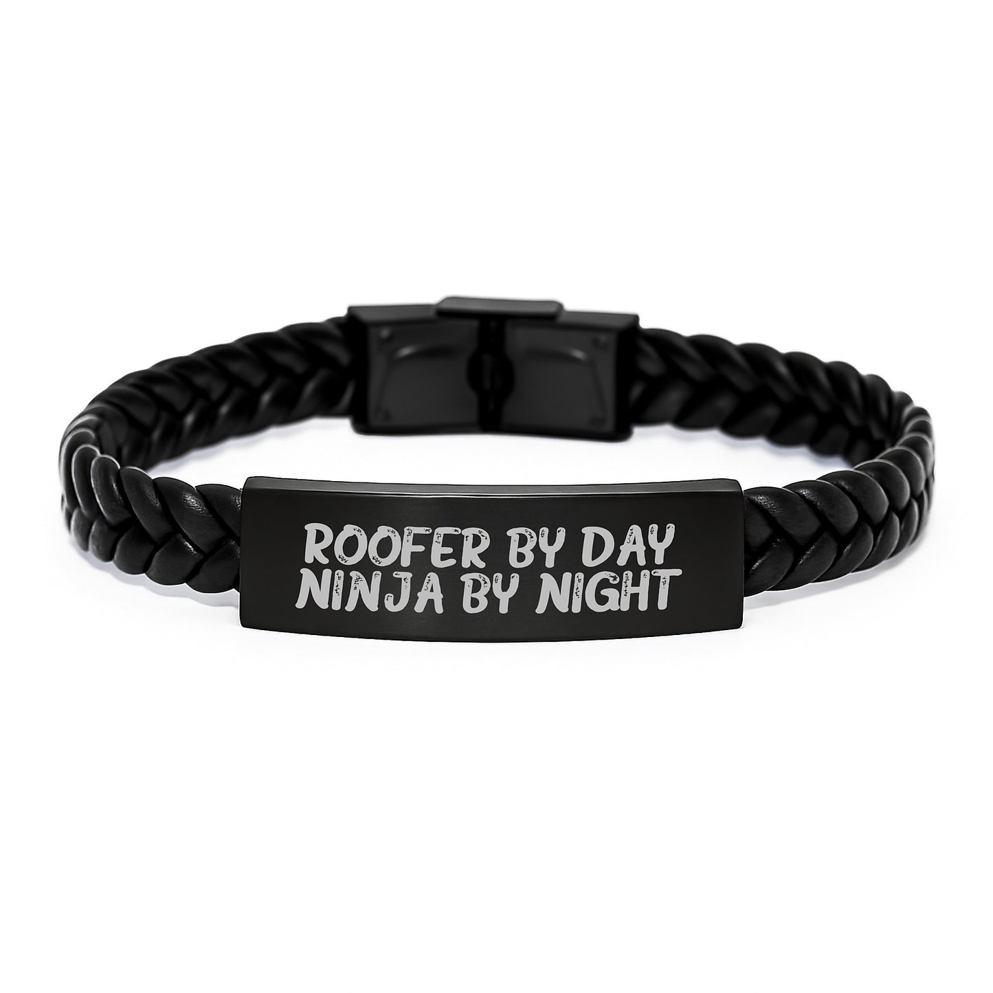 Roofer Gifts from Men, Funny Interlaced Leather Bracelet for Roofer By Day, Ninja By Night, Graduation Unique Gifts for Him - Image 1