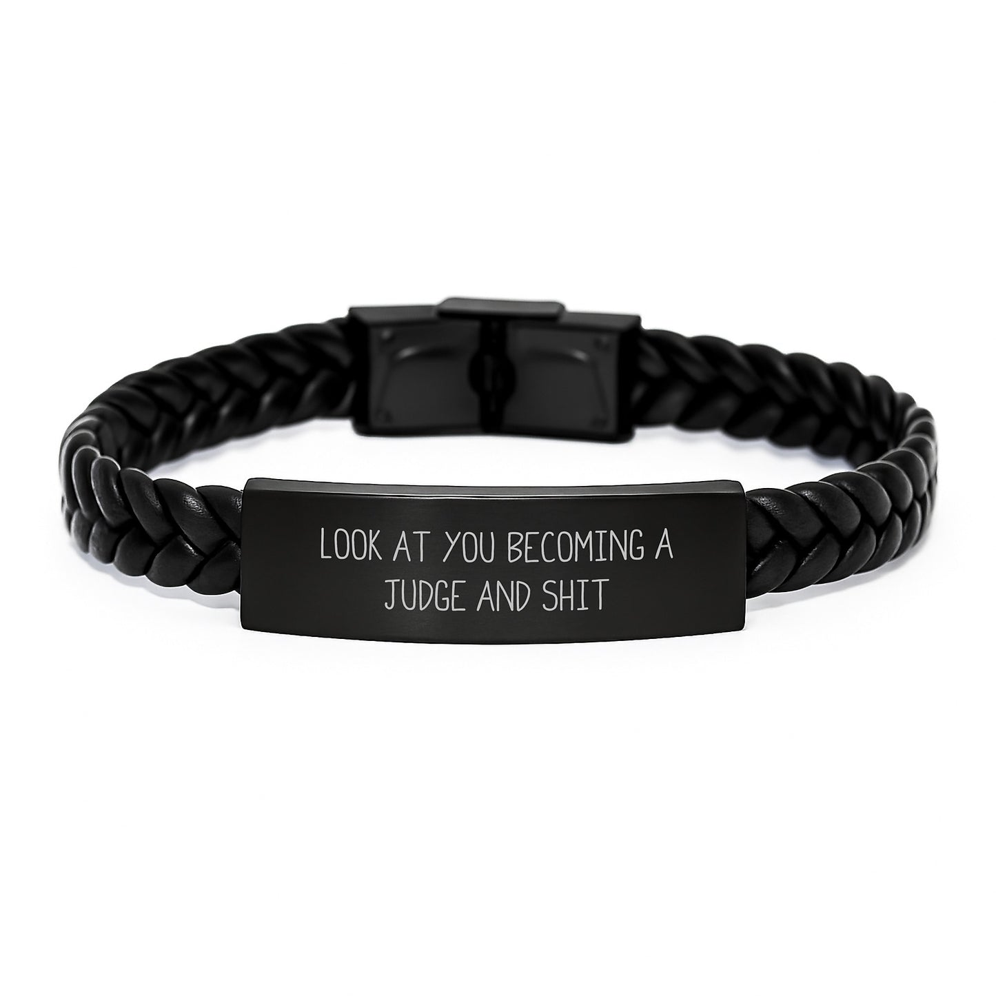 Judge Gifts for Men - Funny Interlaced Leather Bracelet with 'Look At You Becoming A Judge And Shit' Quote, Gifts from Friends, Birthday Unique Gifts for Judge - Image 1