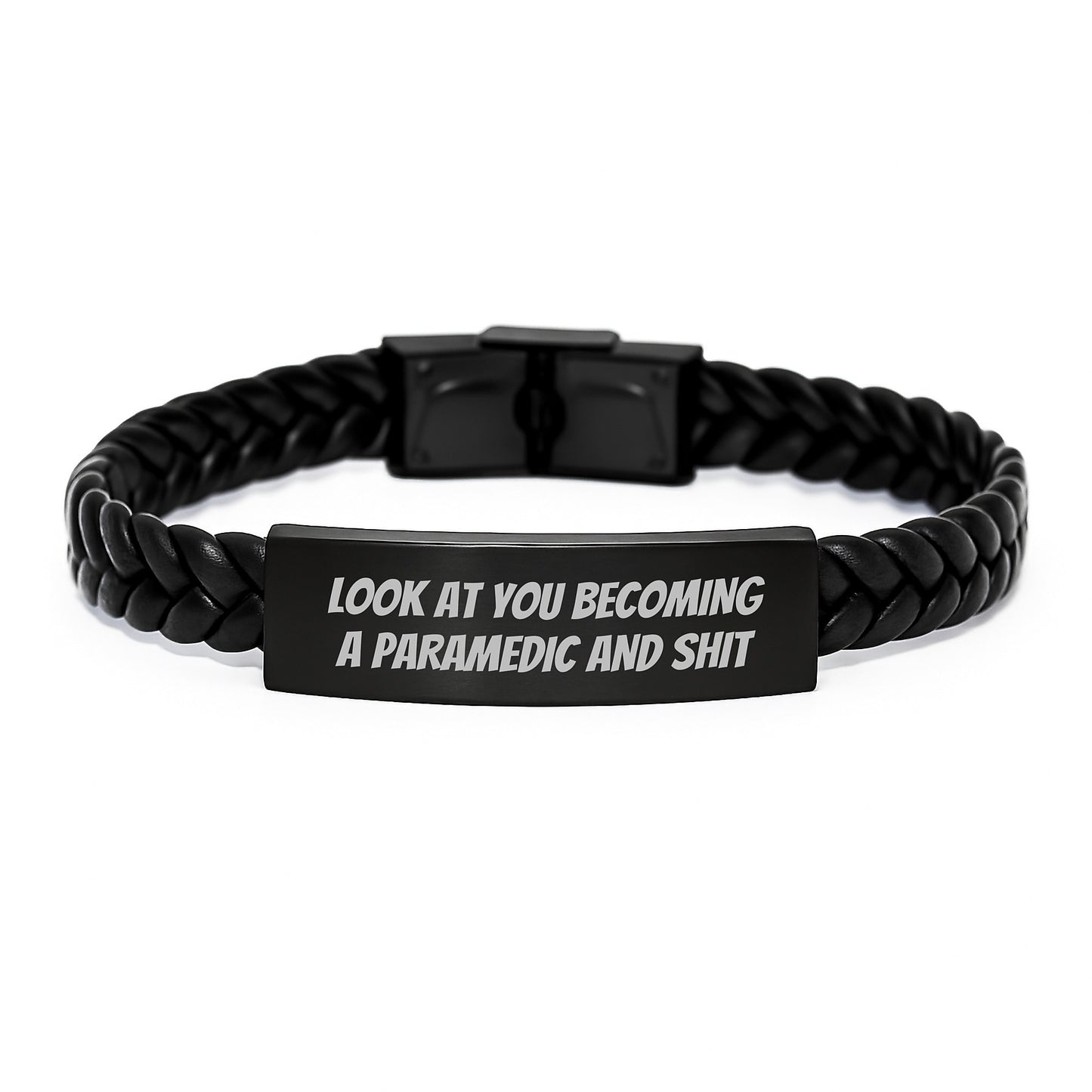 Funny Rescue Worker Gifts for Men, Women, or Friends - Interlaced Leather Bracelet with 'Look At You Becoming A Rescue Worker And Shit' Quote, Birthday Unique Gifts from Family, Coworkers, and More - Image 1