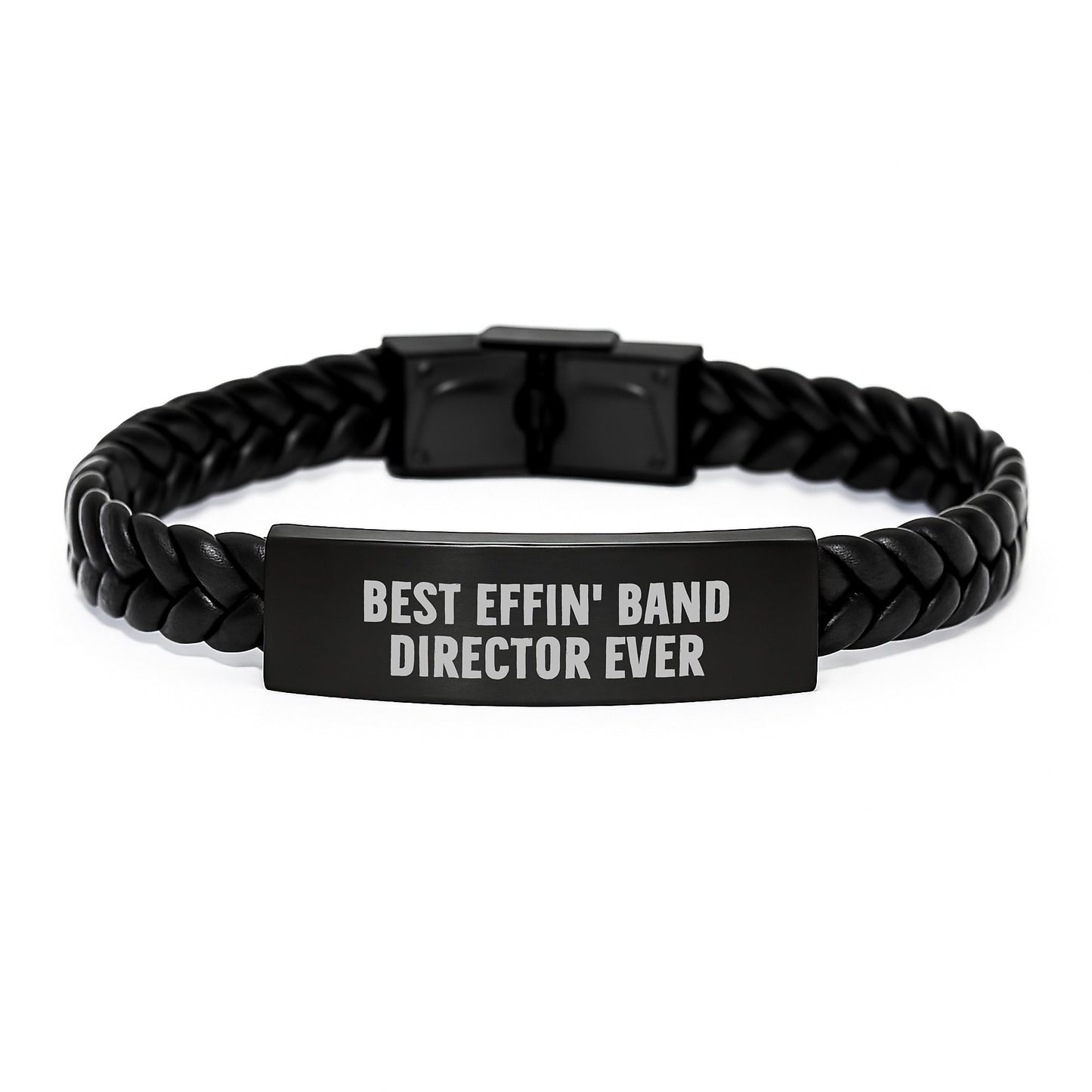 Funny Band Director Gifts, Christmas Unique Presents for Men, Best Effin' Band Director Ever Interlaced Leather Bracelet - Image 1