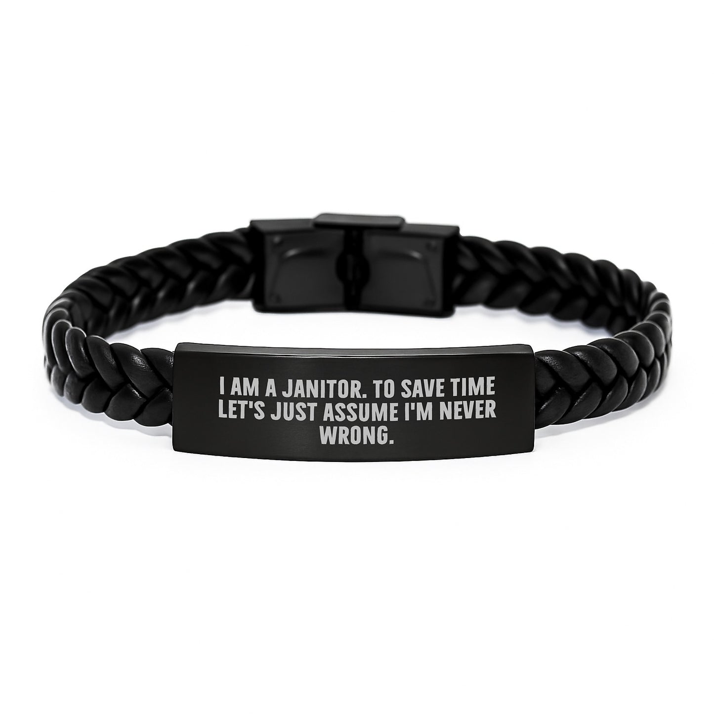 Funny Janitor Gifts for Janitor Men, Interlaced Leather Bracelet with Stainless Steel and PU Leather, Gifts from Family to Janitor Husband on Christmas Unique Gifts - Image 1