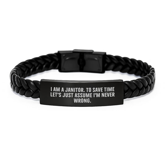 Funny Janitor Gifts for Janitor Men, Interlaced Leather Bracelet with Stainless Steel and PU Leather, Gifts from Family to Janitor Husband on Christmas Unique Gifts - Image 1