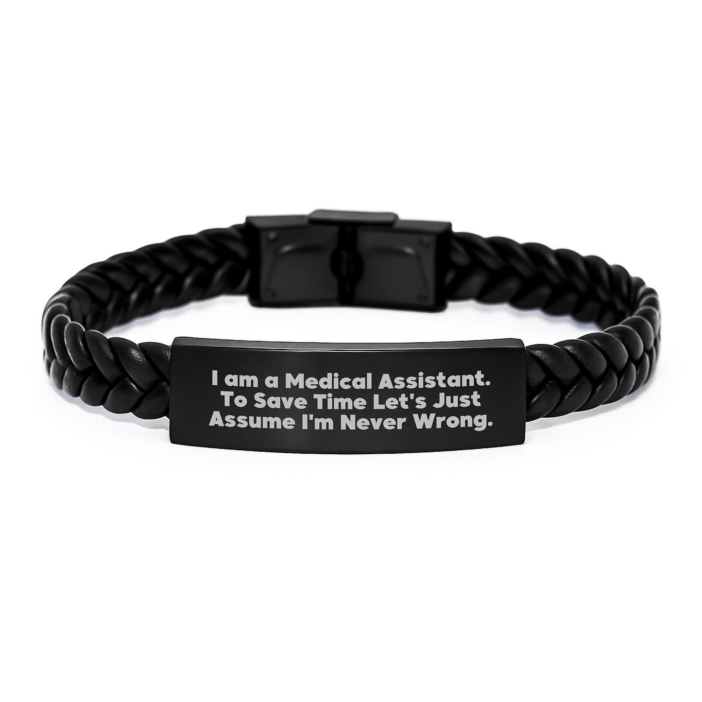 Funny Medical Assistant Quote Interlaced Leather Bracelt, Gifts from Friends for Medical Assistant Grads, Inspirational Job Humor for Men and Women, 7.87 inches Stainless Steel PU Leather - Image 1