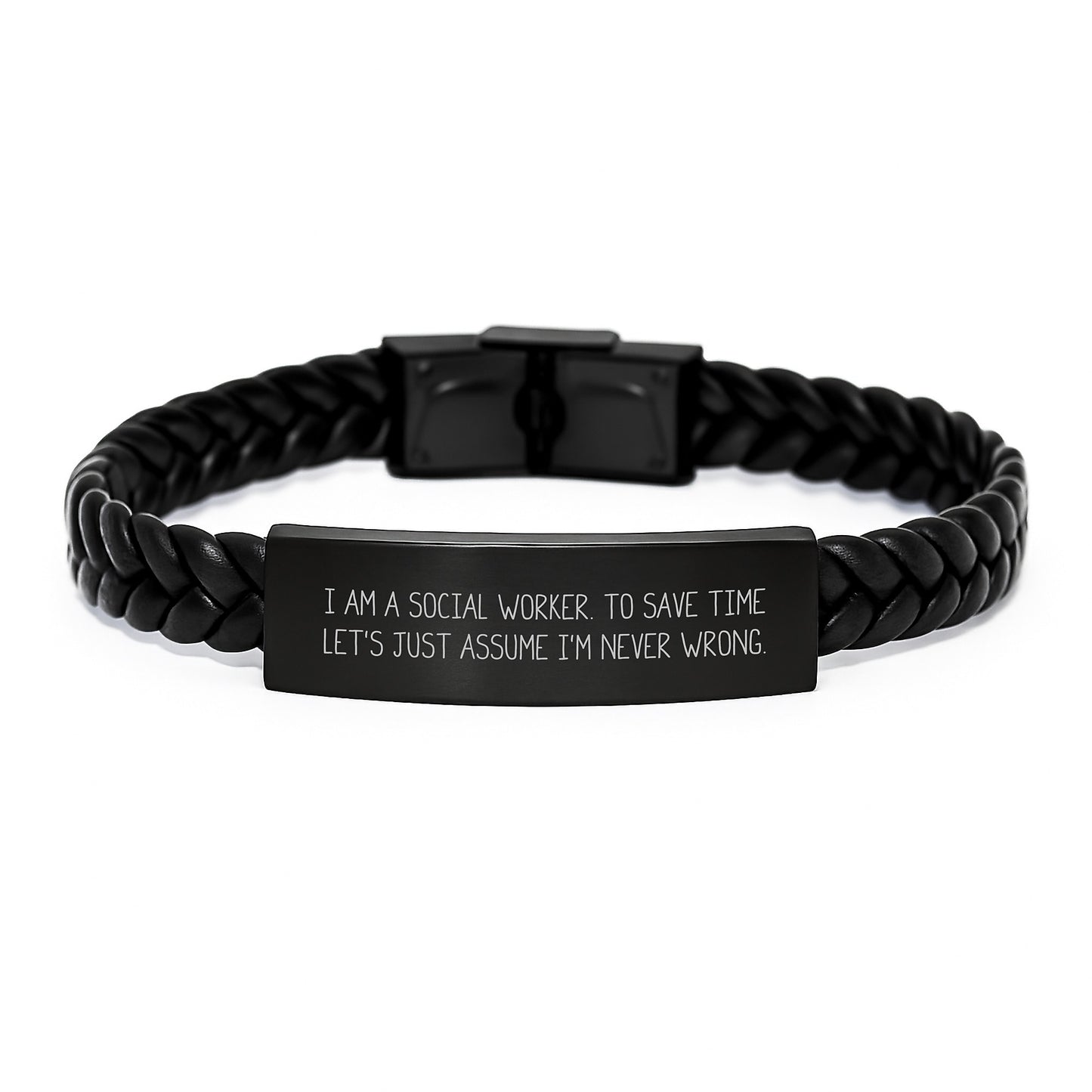 Funny Social Worker Gift Ideas, I Am A Social Worker Bracelet, Interlaced Leather Christmas Unique Presents for Men Women Coworkers Family - Image 1