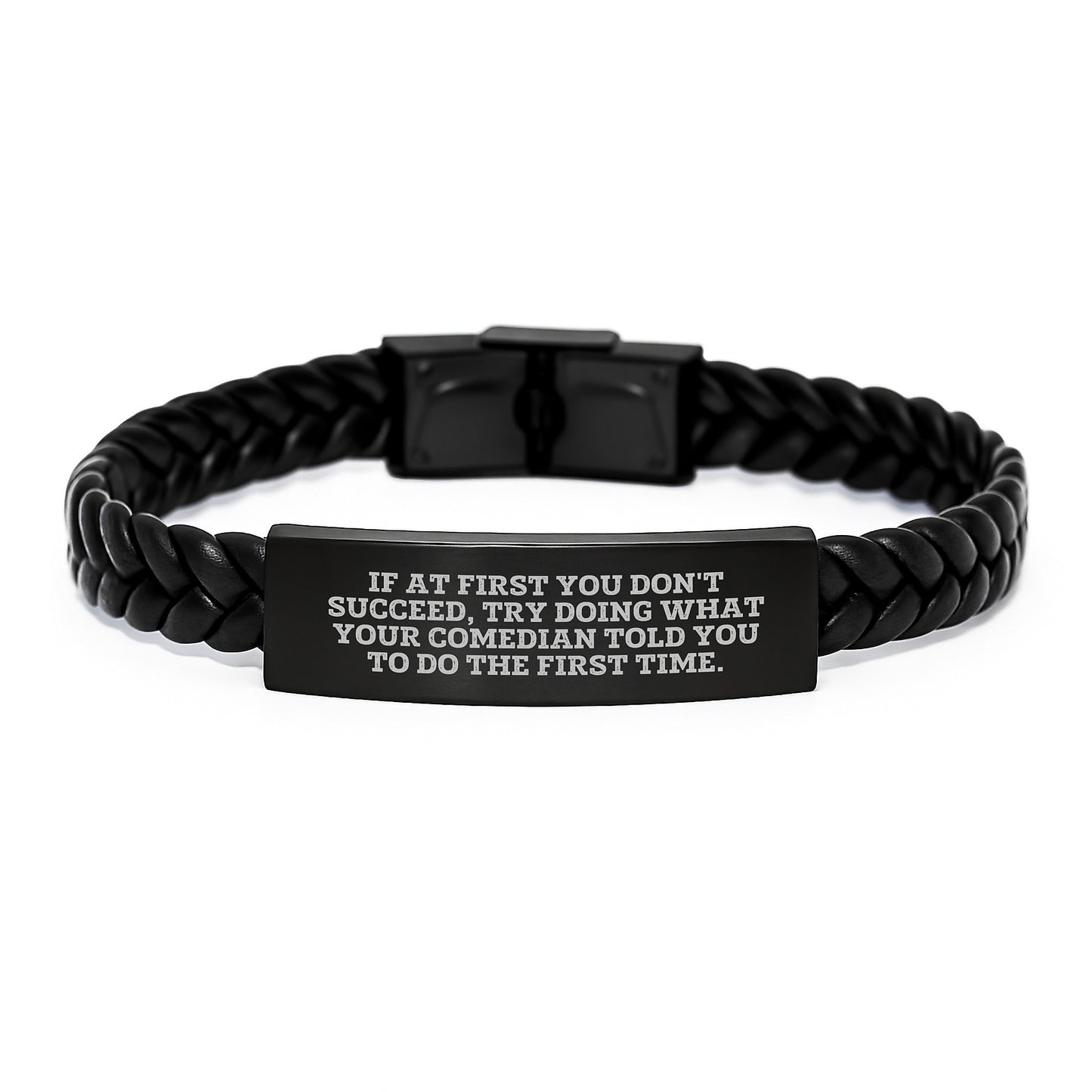 Funny Comedian Gifts for Men, Interlaced Leather Bracelet with Quote, Unique Christmas Unique Gifts from Friends to Family - Image 1