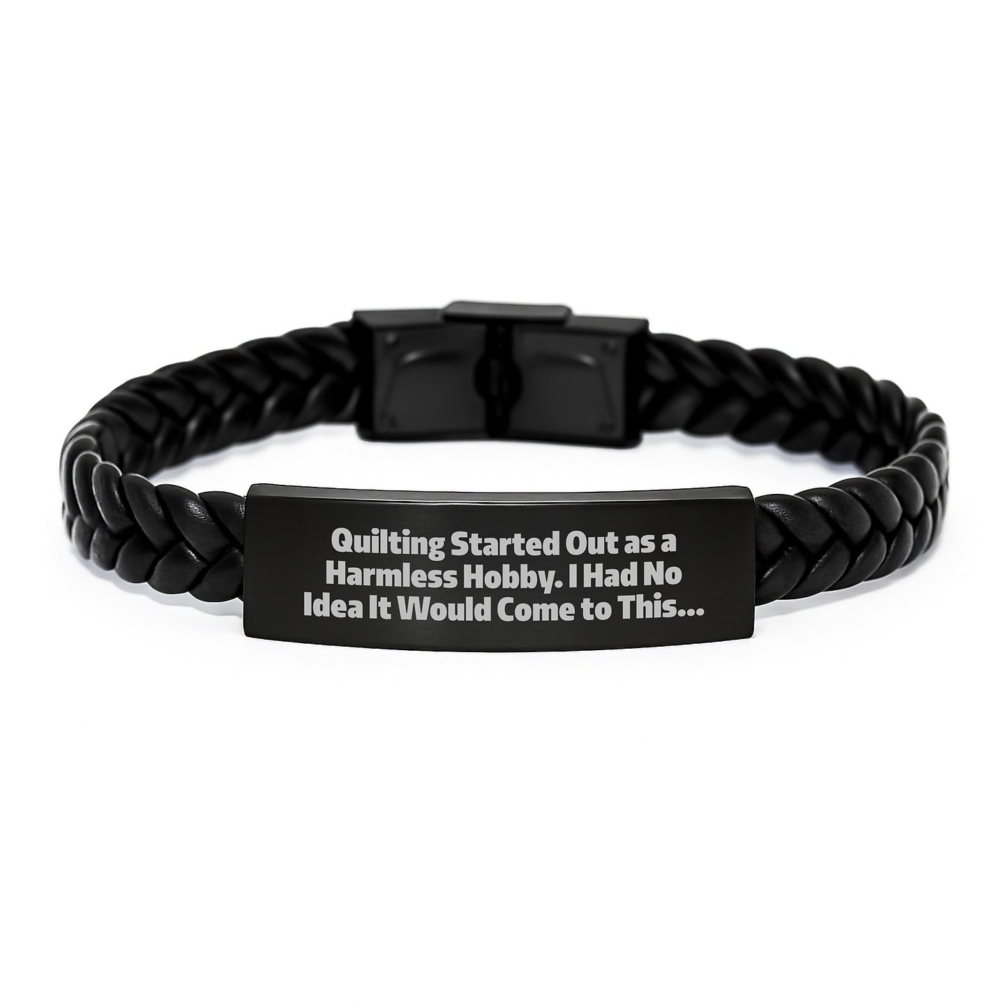 Quilting Gifts for Men - Interlaced Leather Wrap, Graduation Unique Gifts from Friends, Quilting Started Out As A Harmless Hobby, Funny Quilting Quote Leather Strap - Image 1