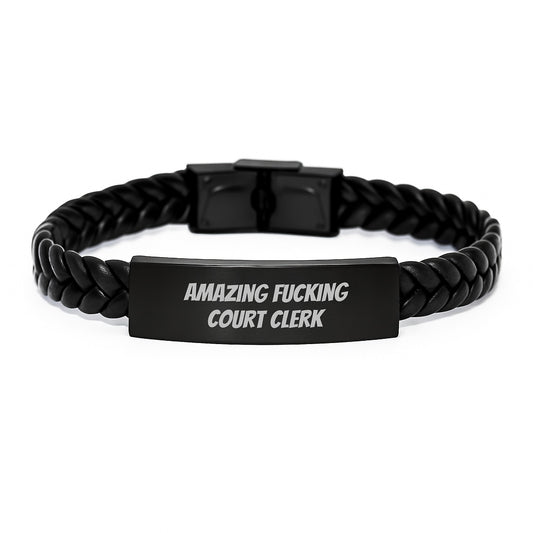 Funny Court Clerk Gifts, Amazing Court Clerk Interlaced Leather Bracelet, Graduation Unique Gifts for Court Clerk from Friends, Coworkers, Family - Image 1