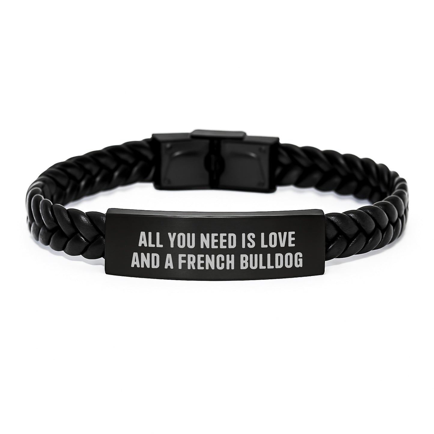 French Bulldog Love Gifts from Friends - Interlaced Leather Birthday Present for French Bulldog Lovers, 'All You Need Is Love And A French Bulldog' Quote - Image 1