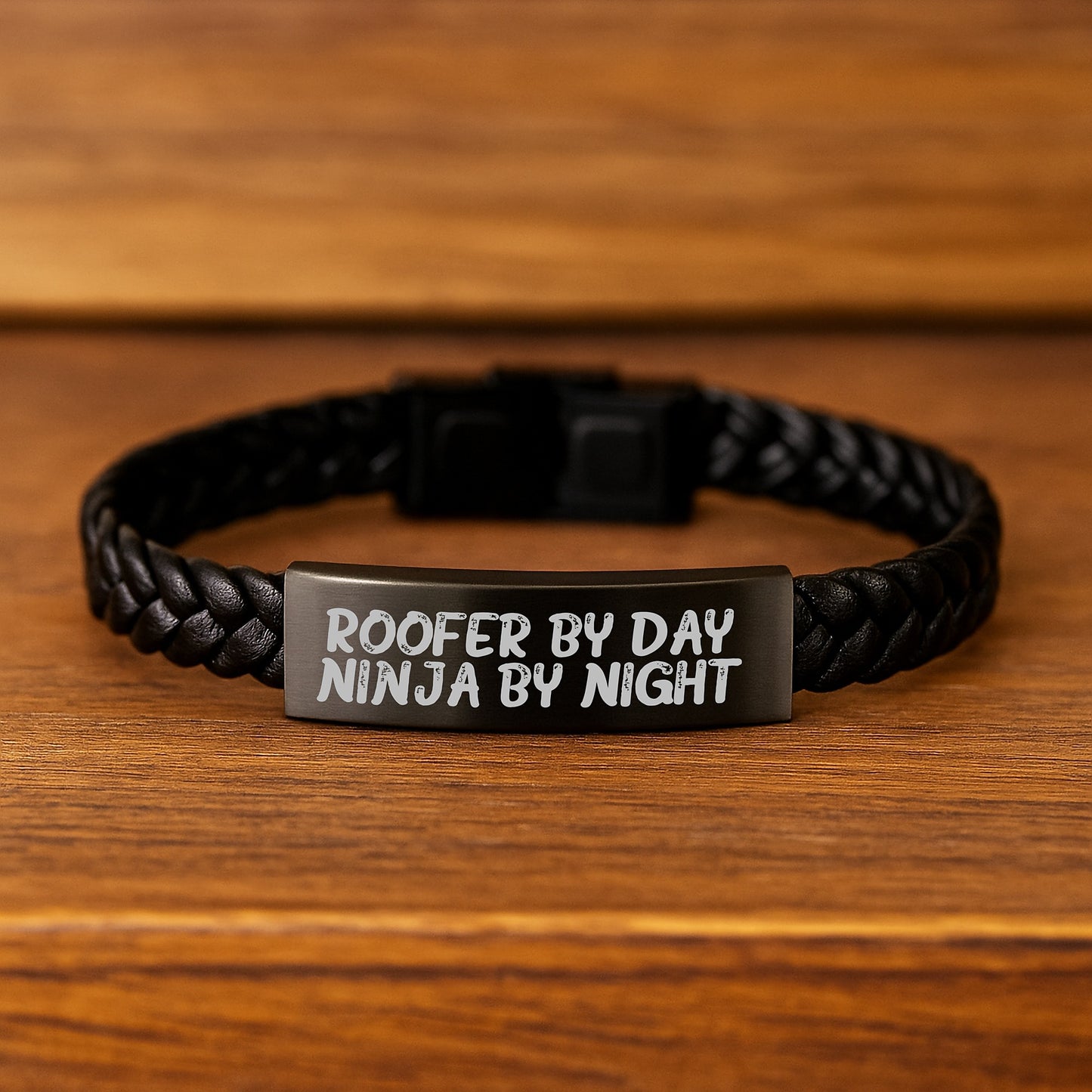Roofer Gifts from Men, Funny Interlaced Leather Bracelet for Roofer By Day, Ninja By Night, Graduation Unique Gifts for Him - Image 2
