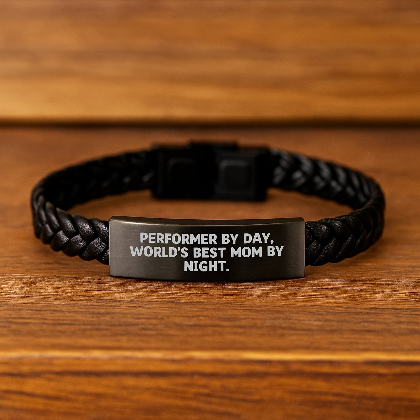 Performer Gifts by Day, Mom by Night, Interlaced Leather Graduation Wristband, Funny Quote, Unique Gifts from Mom to Performer, for Women, Friends, Family - Image 2