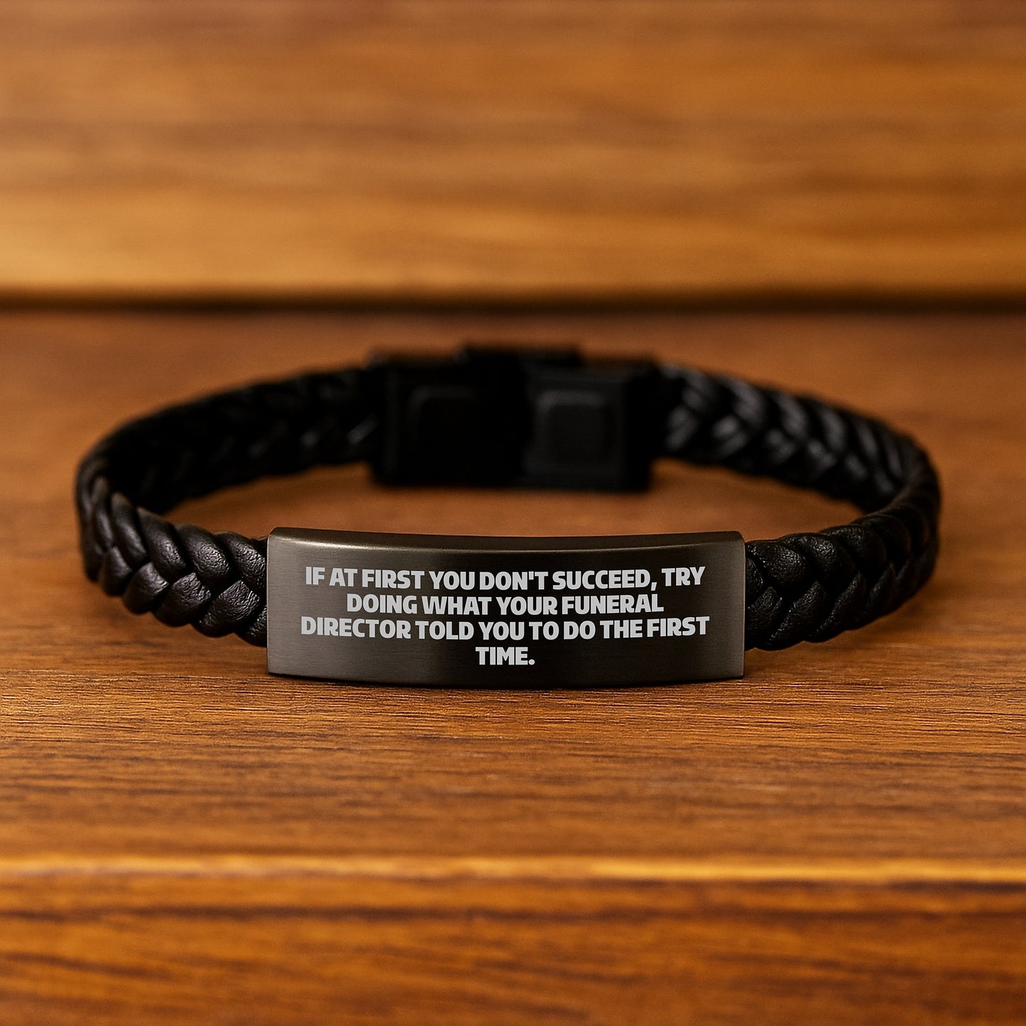 Funny Funeral Director Gifts for Men - Inspirational Leather Bracelet with Quote, Interlaced Leather, Stainless Steel, PU Leather, Christmas Unique Gift from Family - Image 2