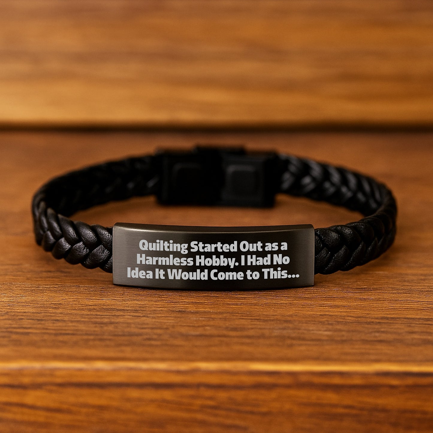 Quilting Gifts for Men - Interlaced Leather Wrap, Graduation Unique Gifts from Friends, Quilting Started Out As A Harmless Hobby, Funny Quilting Quote Leather Strap - Image 2