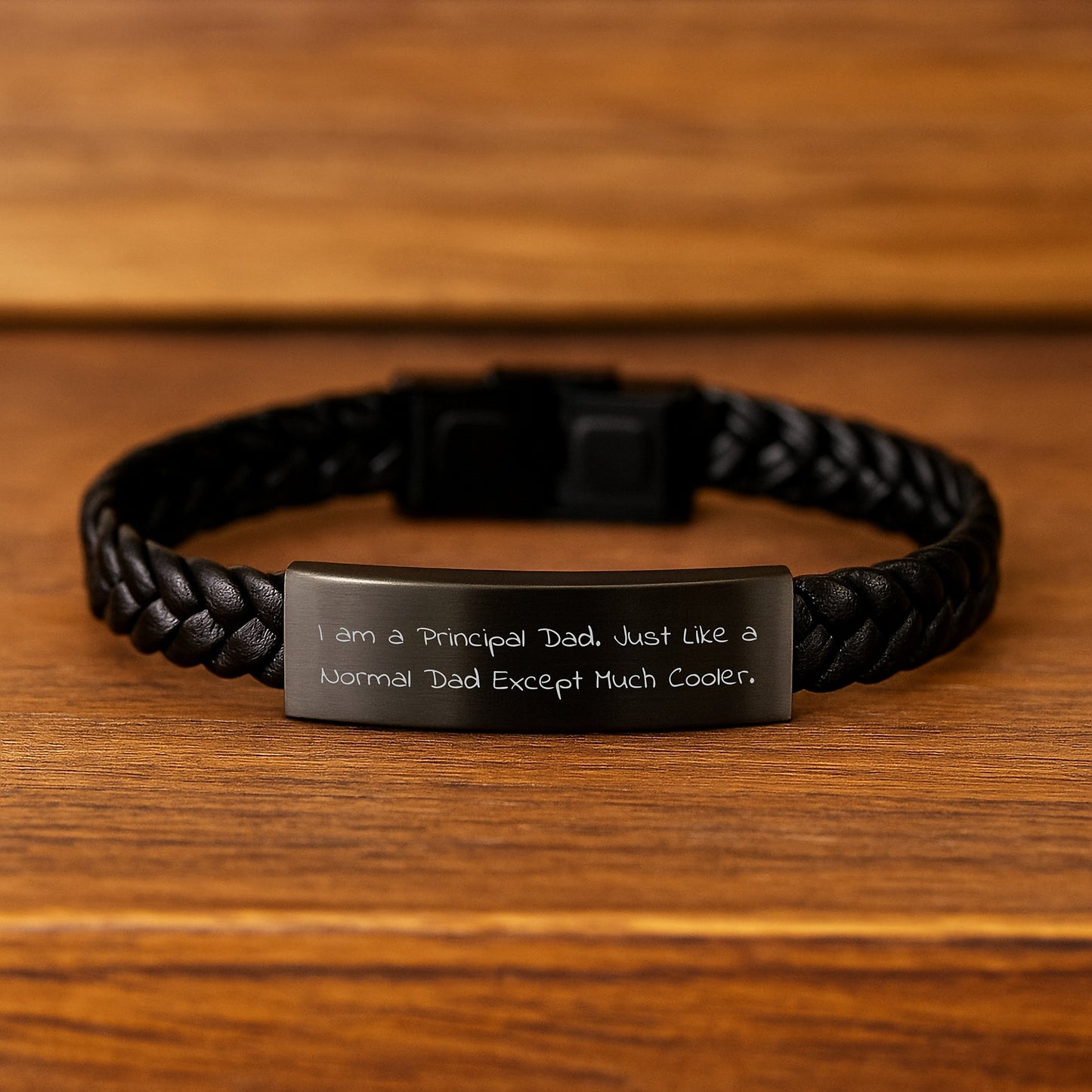 Funny Principal Dad Gifts from Men to Graduation Unique Principal Gifts, Interlaced Leather Bracelet for Principal, 'I Am A Principal Dad' Quote - Image 2