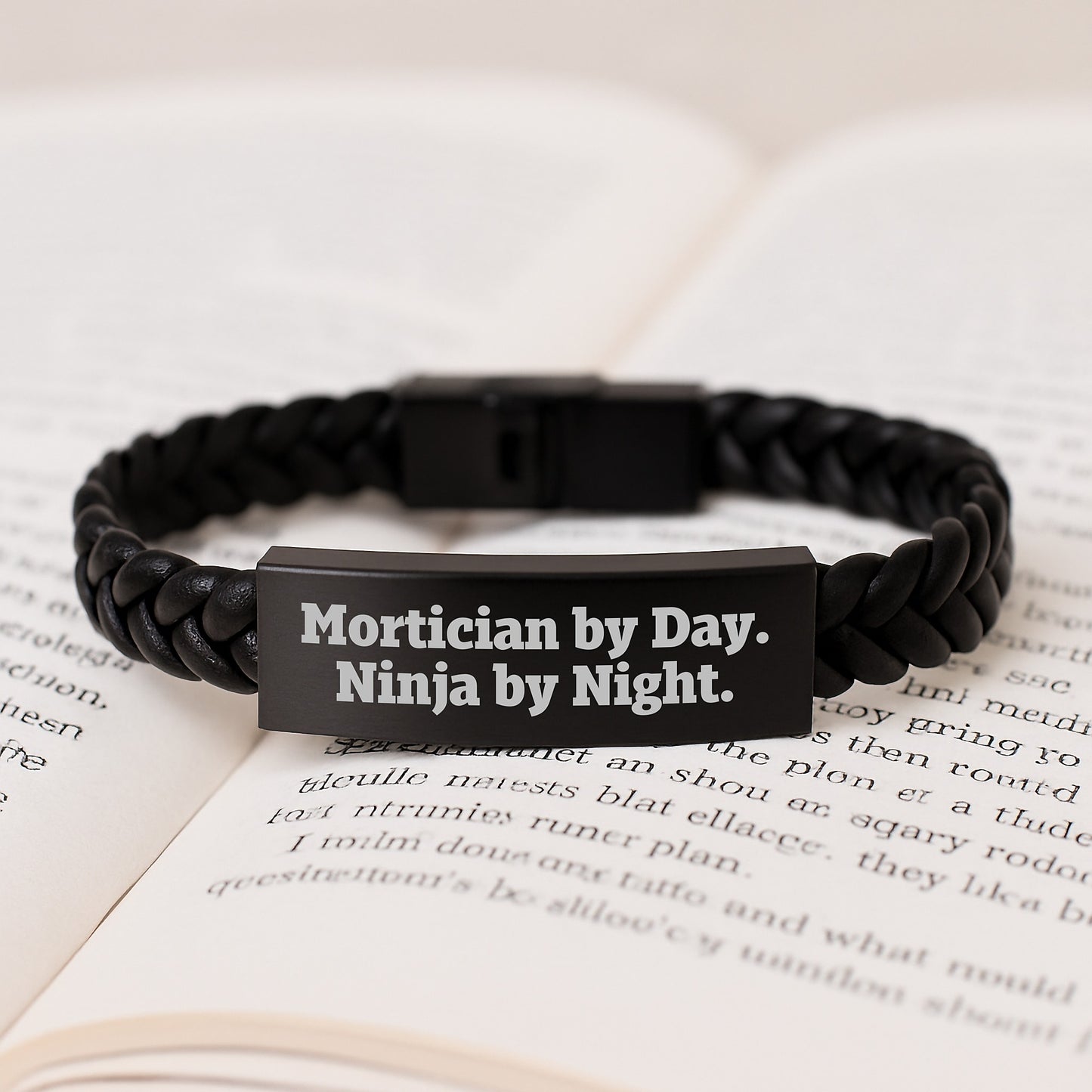 Mortician Gifts for Men - Ninja by Night Interlaced Leather Bracelet, Graduation Unique Gifts from Friends to Mortician By Day - Image 3