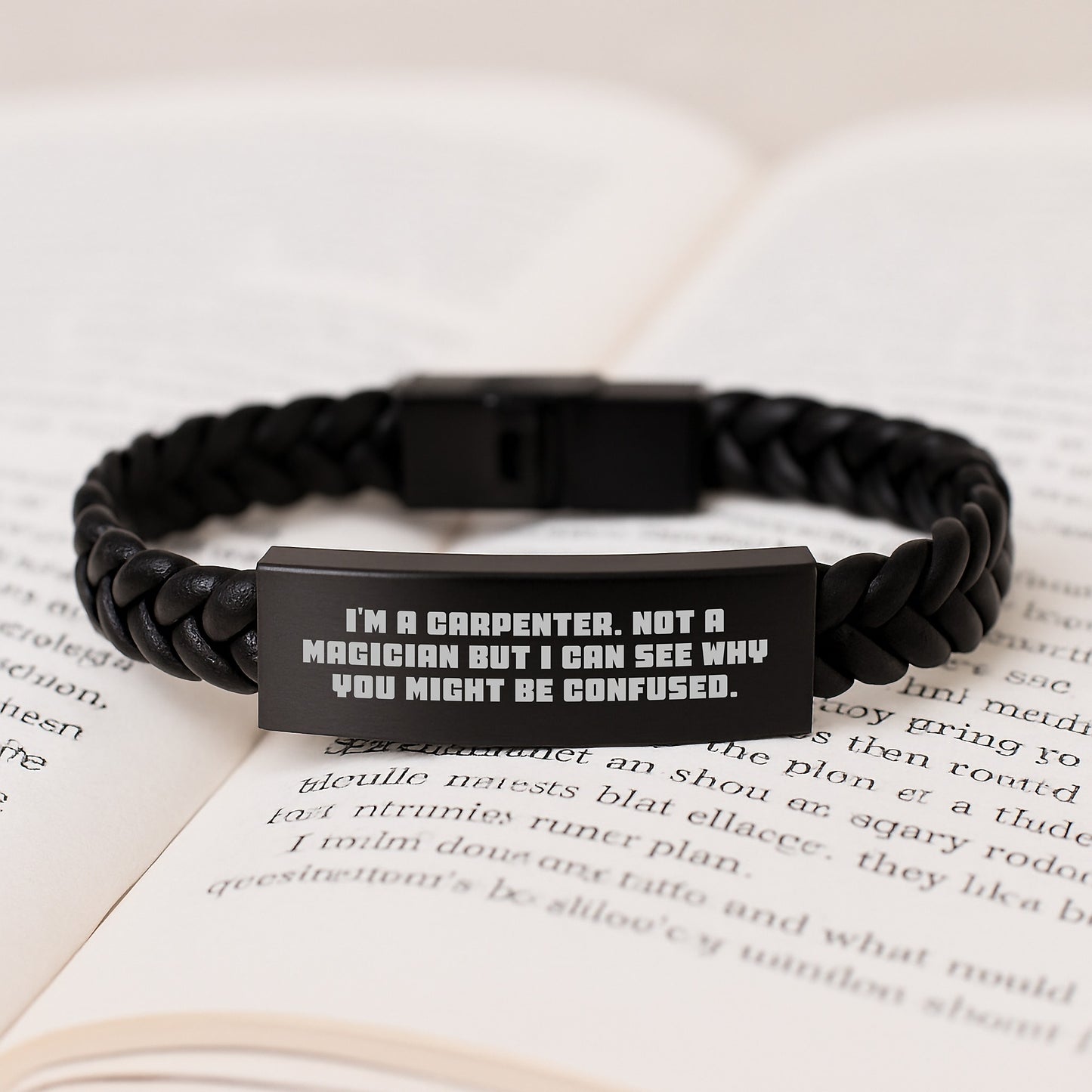 Funny Carpenter Gifts from Friends for Graduation - I'm A Carpenter Not A Magician Interlaced Leather Bracelet - Image 3