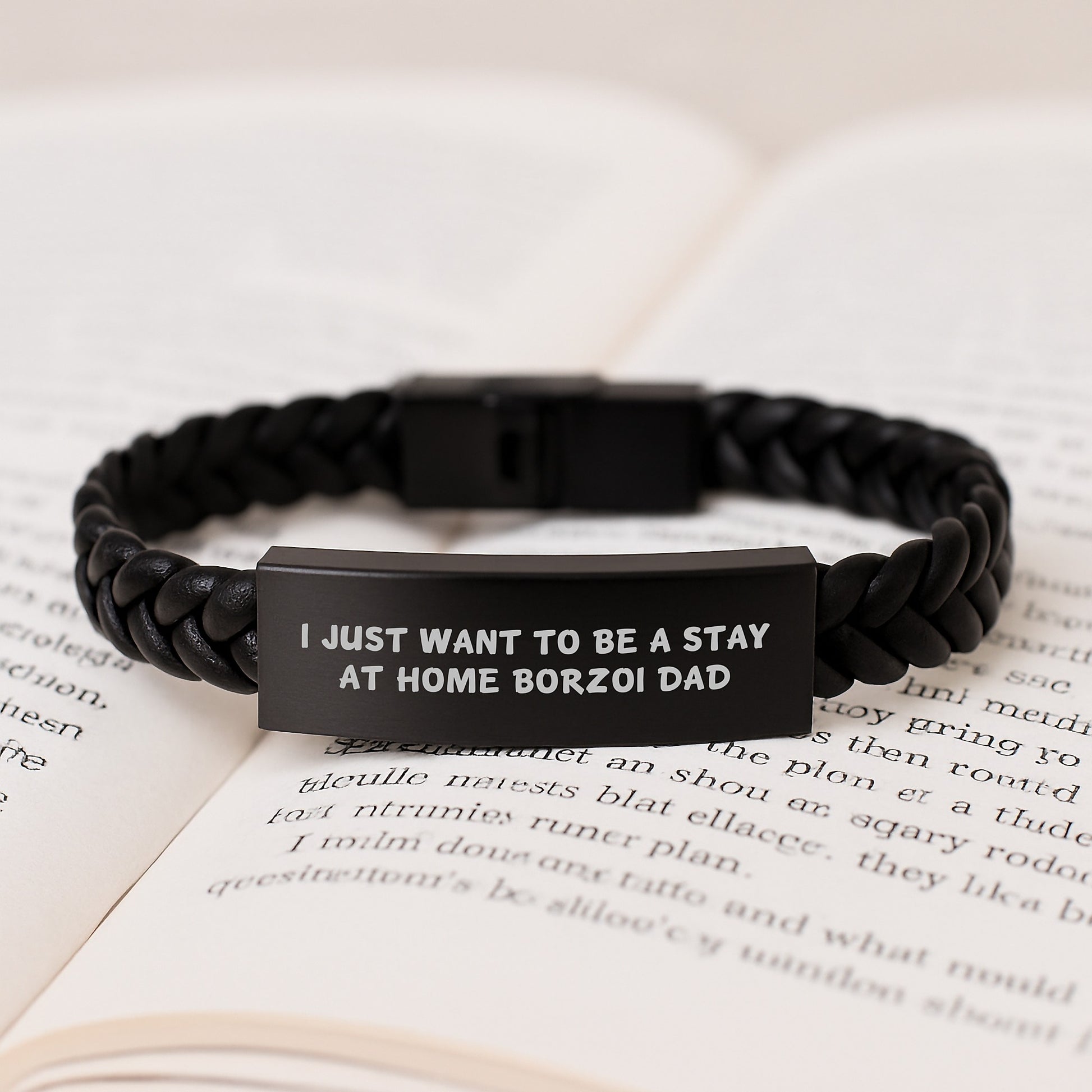 Funny Borzoi Dog Gifts, I Just Want To Be A Stay At Home Dad Interlaced Leather Bracelet for Men, Gifts from Dad to Graduating Son, Unique Graduation Gift - Image 3
