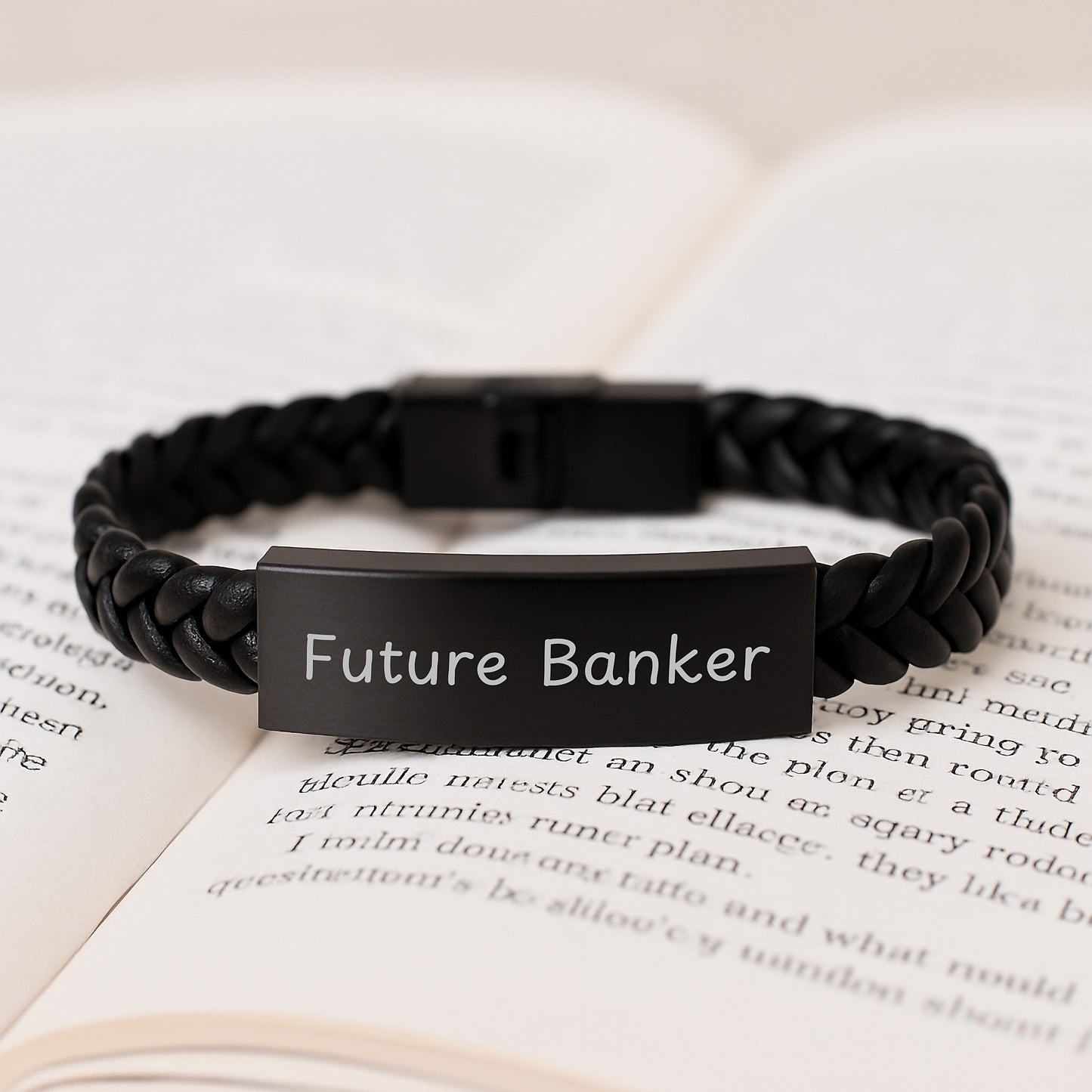 Funny Future Banker Birthday Unique Gifts from Family for Men and Women Interlaced Leather Bracelet, Quote: 'Future Banker' - Image 3