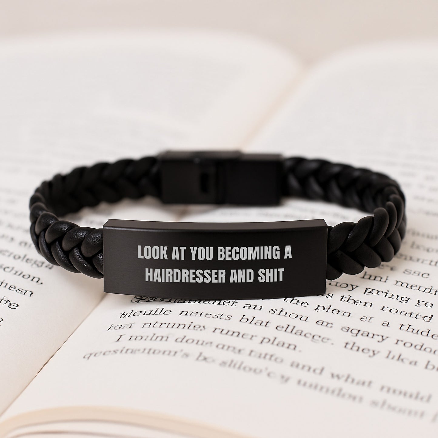 Funny Hairdresser Gifts for Birthday, Interlaced Leather Bracelet from Friends, 'Look At You Becoming A Hairdresser And Shit' Quote, Hairdresser Gifts for Her - Image 3