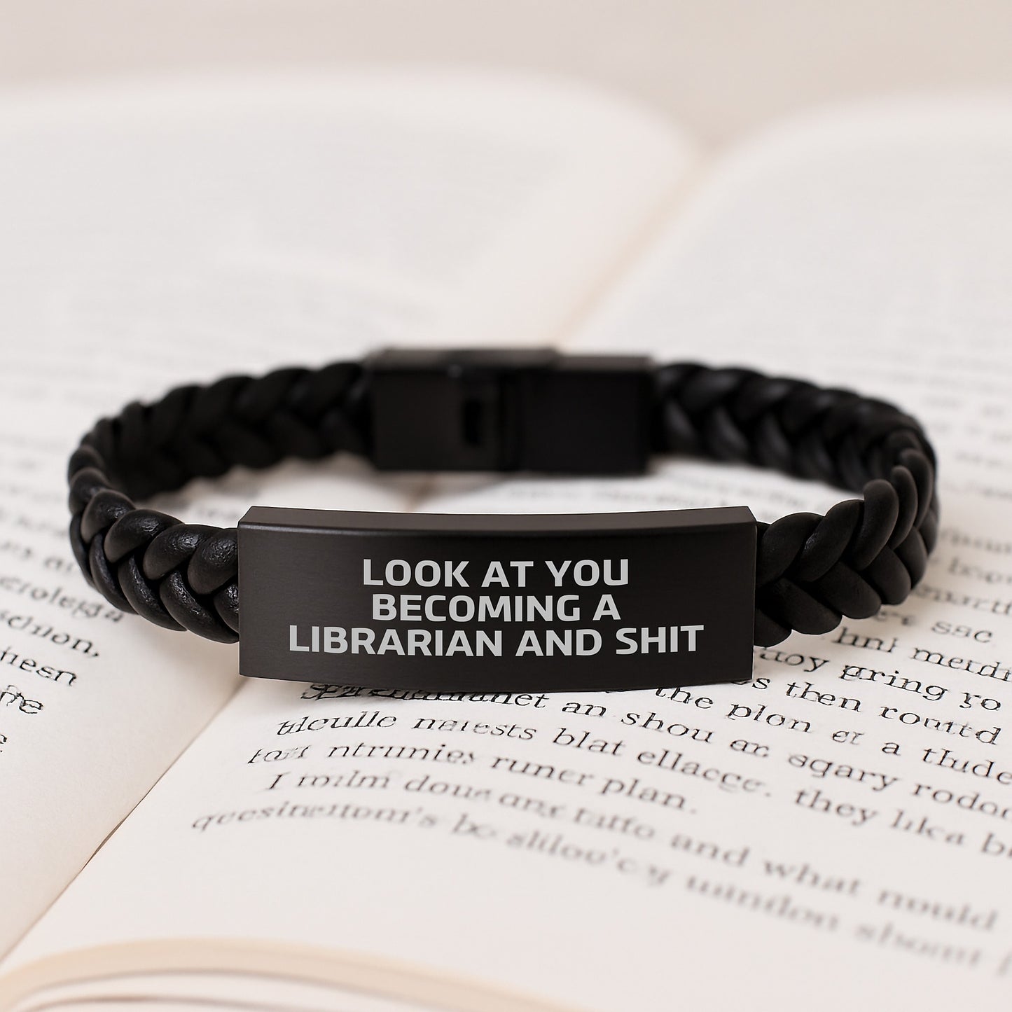 Funny Librarian Gifts, Birthday Unique Gifts from Friends to Librarian, Interlaced Leather Bracelet with Stainless Steel and PU Leather - Image 3