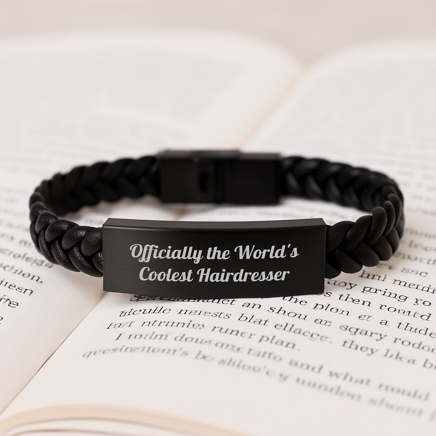 Funny Hairdresser Gifts from Friends for Hairdresser Interlaced Leather Bracelet Officially The World's Coolest Hairdresser - Image 3