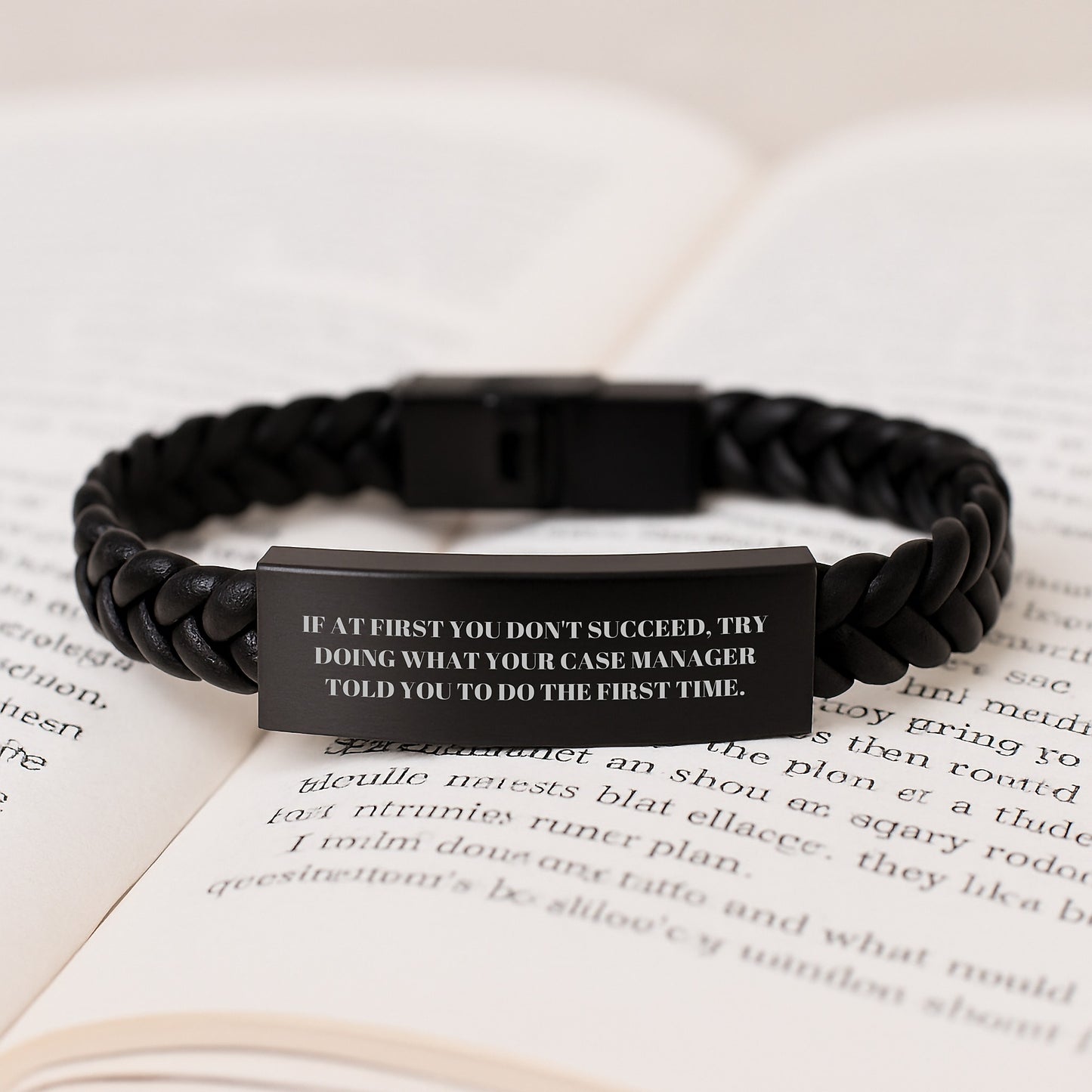 Funny Case Manager Gifts from Friends - Interlaced Leather Bracelet for Graduation Ceremony, 'If At First You Don't Succeed, Try Doing What Your Case Manager Told You To Do The First Time.' - Image 3